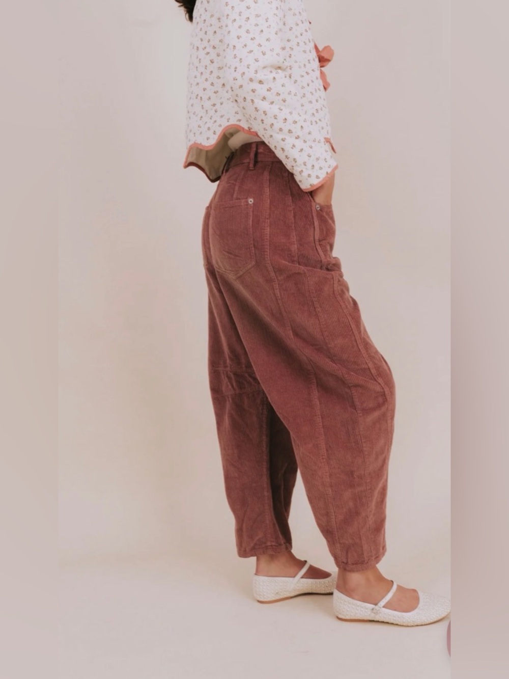 NWT FREE PEOPLE WE THE FREE Good Luck Mid Rise Barrel Jeans Cords Withered Rose - Picture 4 of 16